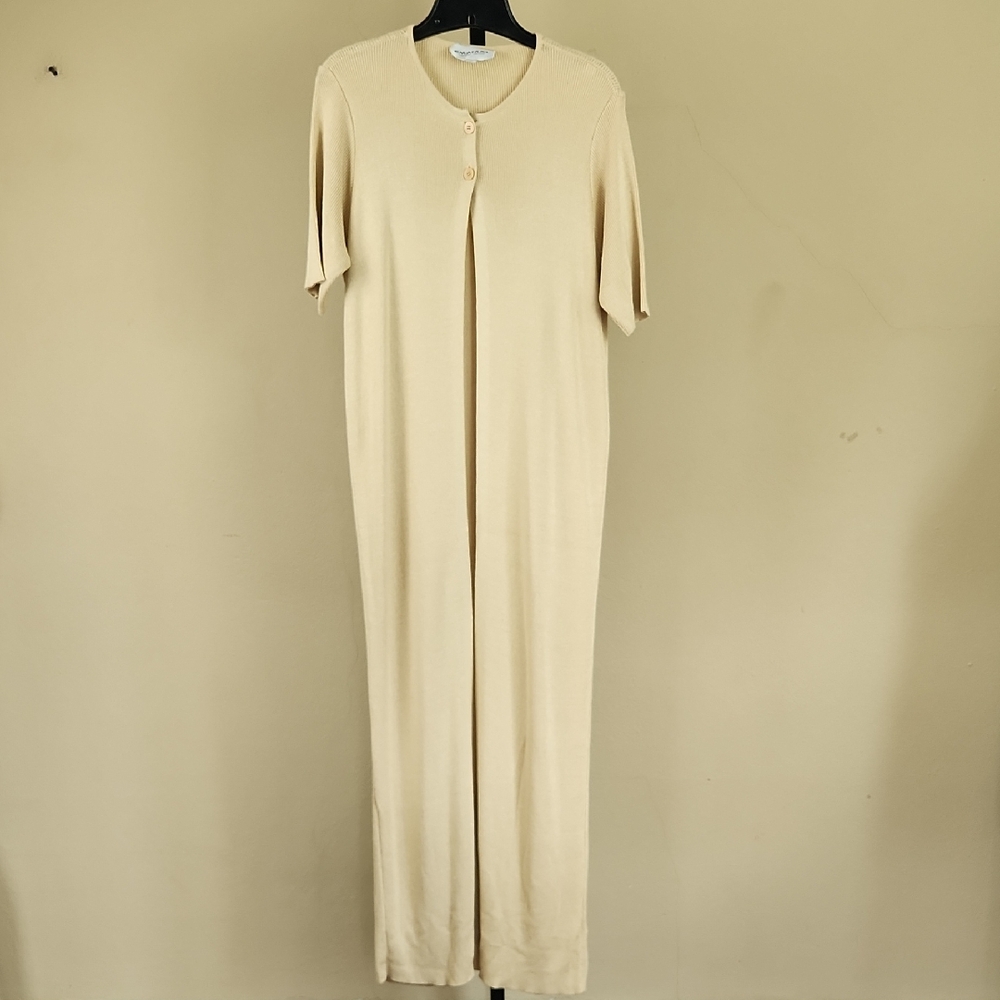 Emanuel Ungaro Beige Knit Long Open Front Sweater Robe Small Rayon